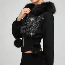 Vintage Gothic Waist Slim Zipper Cardigan European American Fashion Harajuku Plush Hoodie Long Sleeve Short Emo Girls Casual Top