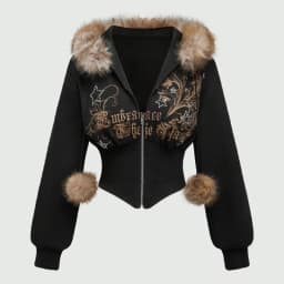 Vintage Gothic Waist Slim Zipper Cardigan European American Fashion Harajuku Plush Hoodie Long Sleeve Short Emo Girls Casual Top