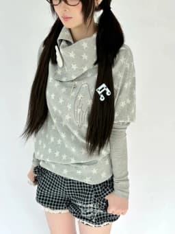 Winter Korean Vintage Irregular Warm Tops Women Stacked Collar Long Sleeve Loose Sweatshirt Retro Fashion Star Print Sweater New