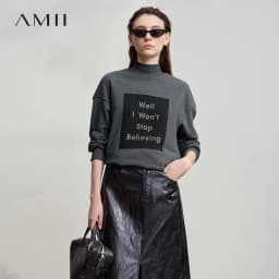 AMII Woman Sweatshirts 2025 Autumn New Minimalist Turtleneck Top Women Loose Knitted Christmas Cotton Female Sweatshirt 12544006