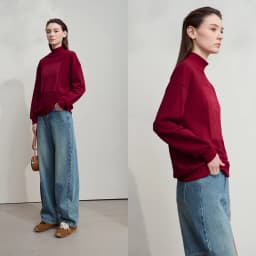 AMII Woman Sweatshirts 2025 Autumn New Minimalist Turtleneck Top Women Loose Knitted Christmas Cotton Female Sweatshirt 12544006
