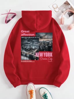 New York Dream City Printed Hoodies Casual Fashion Women Pullover Fleece Warm Pocket Sweatshirt Sporty Oversize Street Clothes
