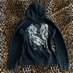 Wing Print Hoodies Vintage Cyber Grunge Zip Up Jackets E-girl Dark Academia Sweatshirts 2000s Style Gothic Y2k Retro Clothes
