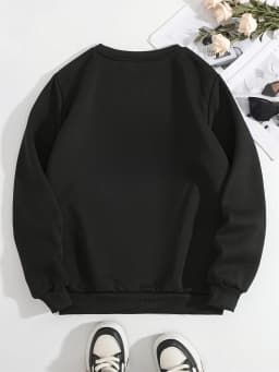 Women's Autumn and Winter Loose Casual Comfortable Teddy Bear Print with Velvet Long-Sleeved Round Neck Hoodie Pullover