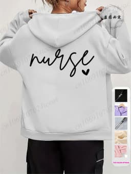 Women Leopard Nurse Life Print Hoodie Long Sleeve Casual Zipper Hoodie Nursing Fall Winter Jacket Coat Emergency Nurse Hoodies
