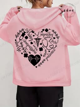 Women Leopard Nurse Life Print Hoodie Long Sleeve Casual Zipper Hoodie Nursing Fall Winter Jacket Coat Emergency Nurse Hoodies
