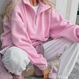 Talenza Women's Sports Pullover Sweatshirt Autumn New Pink Long Sleeve Loose Sweatshirt Casual Stand Collar Women's Pullover Y2k