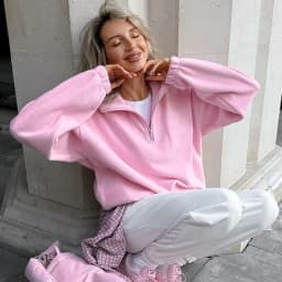 Talenza Women's Sports Pullover Sweatshirt Autumn New Pink Long Sleeve Loose Sweatshirt Casual Stand Collar Women's Pullover Y2k