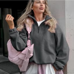 Talenza Women's Sports Pullover Sweatshirt Autumn New Pink Long Sleeve Loose Sweatshirt Casual Stand Collar Women's Pullover Y2k