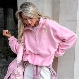 Talenza Women's Sports Pullover Sweatshirt Autumn New Pink Long Sleeve Loose Sweatshirt Casual Stand Collar Women's Pullover Y2k