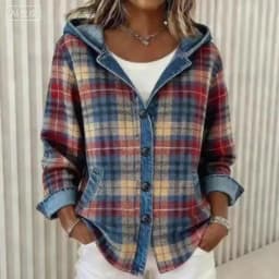 Y2K Clothes Hoodies New Plaid Print Hooded Sweatshirts Woman Retro Patchwork Button Top Cardigan Autumn Long Sleeve Coat Jackets