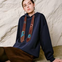 TOYOUTH Liberte Series Women Sweatshirt 2026 Autumn New Nomadic Print Ribbon Detail Hooded Loose Top