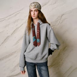 TOYOUTH Liberte Series Women Sweatshirt 2026 Autumn New Nomadic Print Ribbon Detail Hooded Loose Top
