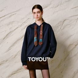TOYOUTH Liberte Series Women Sweatshirt 2026 Autumn New Nomadic Print Ribbon Detail Hooded Loose Top