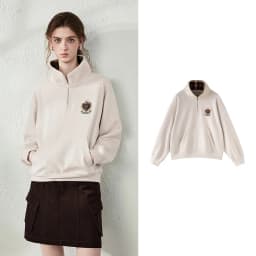 TOYOUTH Women Sweatshirt 2026 Autumn New Fleece College Style Embroidered Plaid Collar Loose Top