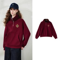 TOYOUTH Women Sweatshirt 2026 Autumn New Fleece College Style Embroidered Plaid Collar Loose Top
