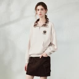 TOYOUTH Women Sweatshirt 2026 Autumn New Fleece College Style Embroidered Plaid Collar Loose Top