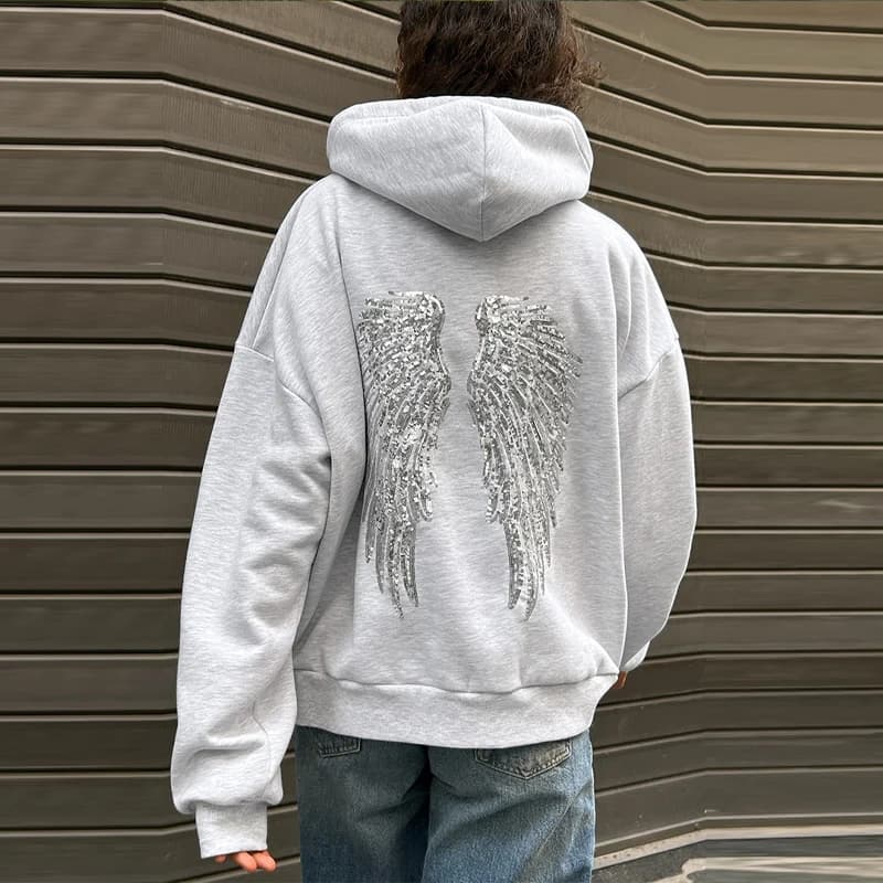 Shiny Wing Print Hoodie Women's Loose Long Sleeve Pullovers Tops Tight Yoga Pants 2025 New Two Piece Set Versatile Lady Outfits