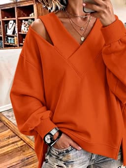 Autumn Winter Casual Loose Fashion Pullovers Women V Neck Chic Patchwork Hoodie Solid Hollow out Holiday Ladies Top Streetwear