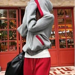 Fashion Color Blocked Hooded Sweatshirt for Women Autumn Loose Fit Zip-up Hoodie Female Casual Long Sleeve Sport Outerwear
