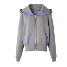 Fashion Color Blocked Hooded Sweatshirt for Women Autumn Loose Fit Zip-up Hoodie Female Casual Long Sleeve Sport Outerwear