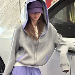 Fashion Color Blocked Hooded Sweatshirt for Women Autumn Loose Fit Zip-up Hoodie Female Casual Long Sleeve Sport Outerwear