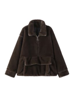 2026 Spring Autumn New Faux Fur Sweatshirt For Women Casual Stand Collar Long Sleeve Pockets Jumpers Female Chic Street Chic Top