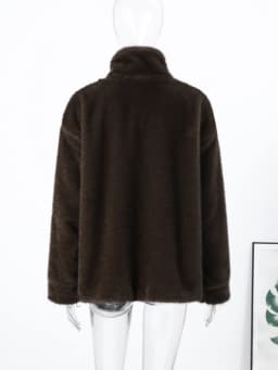 2026 Spring Autumn New Faux Fur Sweatshirt For Women Casual Stand Collar Long Sleeve Pockets Jumpers Female Chic Street Chic Top