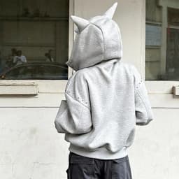 American Retro Rivet Hooded Sweatshirt for Women Autumn Loose Zipper Casual Outerwear Woman Devil Horn Long Sleeve Hoodie Coat