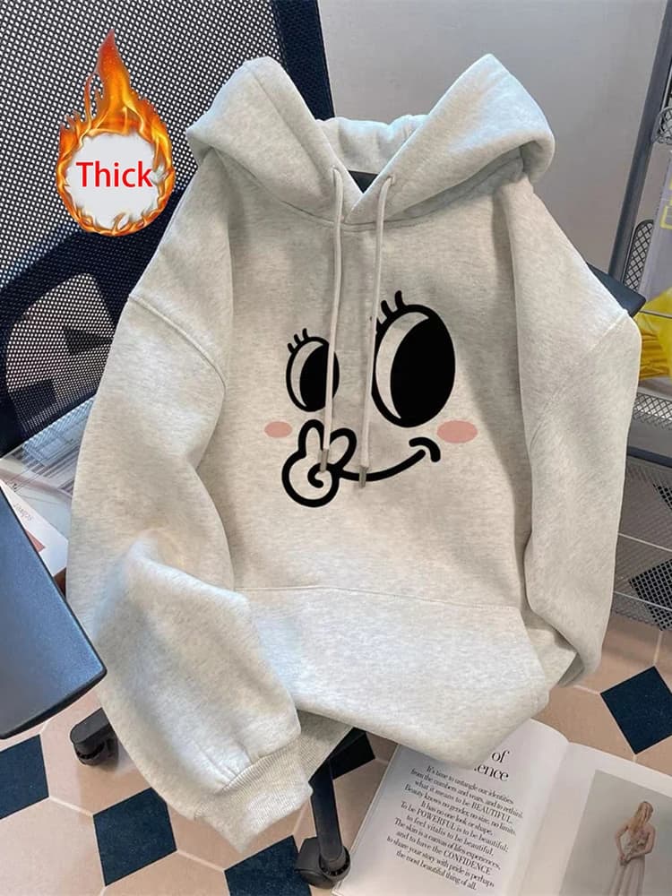 Winter Thick Kawaii Hoodies Women Warm Long Sleeve Loose Cute Sweatshirt Fashion Female Preppy Style Casual Sweet Outwear Tops