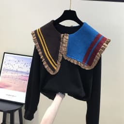 Peter Pan Collar Contrast Color Patchwork Hoody Long Sleeve Loose Casual Sweaters Women Vintage Clothes Pull Femme Sweatshirts