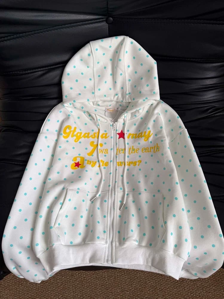 Kawaii Dot Letter Hoodies Women Loose Fashion Preppy Style Cute Sweet Sweatshirts Fall Chic Causal Lady Long Sleeve Pockets Tops