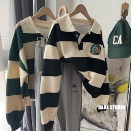Autumn Winter Neck Sweatshirt Women's Loose Fit Striped College Style Embroidered Casual Fashionable Overhead Hoodie