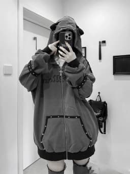 Women Hoodies Clothing Punk Sweatshirts Harajuku Streetwear Retro Hooded Jackets Japanese Rivet Print Casual Zipper Coat Fashion