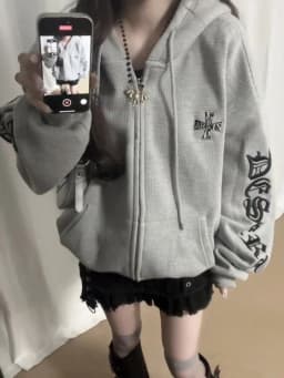 Women Hoodies Clothing Punk Sweatshirts Harajuku Streetwear Retro Hooded Jackets Japanese Rivet Print Casual Zipper Coat Fashion