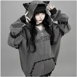 Women Hoodies Clothing Punk Sweatshirts Harajuku Streetwear Retro Hooded Jackets Japanese Rivet Print Casual Zipper Coat Fashion