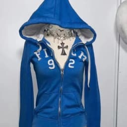 2025 New Blue Sweater Women Autumn Winter Gothic Punk American Retro Slim Cardigan Casual Street Wear Y2K Design Plush Hoodie