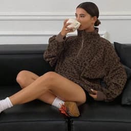 Fashion Leopard Print Oversize Sweatshirt Women Casual Stand Collar Corduroy Pullovers Female Loose Half Zip-up Streetwear Tops