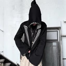 Aesthetics Harajuku Dark Gothic Loose Zipper Sweatshirt Front Back Wearing Black White Stripes vintage Men Women Couples Hoodies