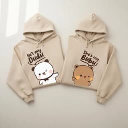 Bubu Dudu Bear Couple Hoodies Matching His & Hers Outfit Pullover Crew Neck Long Sleeve Fashion Soft Comfortable Thermal Hoodie