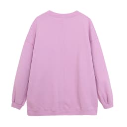 Dopamine Pink Cotton Fleece Lined Embroidered Oversized Sweatshirt Cartoon Letter Design Comfortable Fit round Neck Long Sleeve