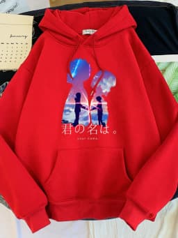 Hoodie Womens Hot Japanese Anime Movies Your Name Print Clothes Woman Oversize O-Neck Loose Sweatshirt Cute Hoodied Sweatshirts