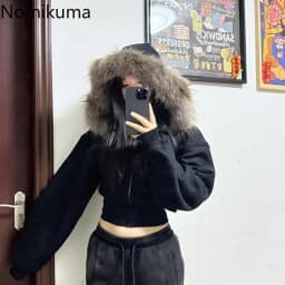 Gothic Black Hooded Coat for Women Harajuku Zipper Swratshirts Vintage Crop Tops Korean Thick Fashion Hoodies Casual Y2k Jackets