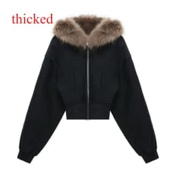 Gothic Black Hooded Coat for Women Harajuku Zipper Swratshirts Vintage Crop Tops Korean Thick Fashion Hoodies Casual Y2k Jackets