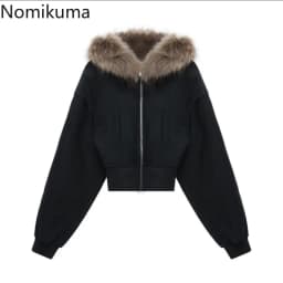 Gothic Black Hooded Coat for Women Harajuku Zipper Swratshirts Vintage Crop Tops Korean Thick Fashion Hoodies Casual Y2k Jackets