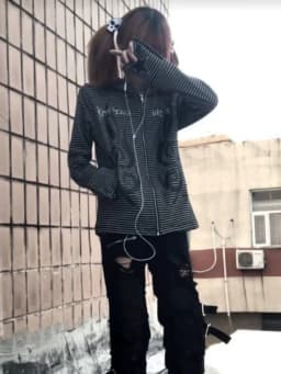 Subculture Vintage Long Sleeve Striped Hoodie High Street Hepburn Zipper Musical Note Print Coat Hot Girl Aesthetic Y2k Clothing