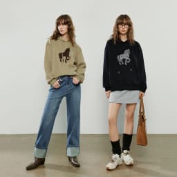 TOYOUTH Women Hoodies 2025 Winter New Loose Crew-neck Warm Applique Embroidery Tops
