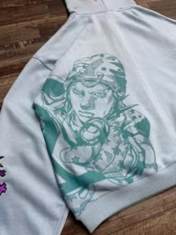 JoJo SBR Johnny Joestar Hoodie Anime Zip Up Jacket Y2K Aesthetic Star Print Oversized Casual Streetwear Sweatshirt