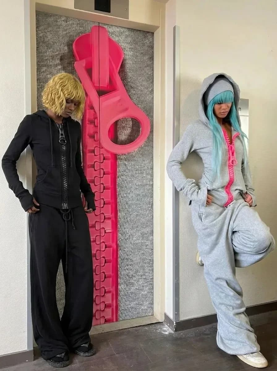 Fashion Street Retro Punk Design Harajuku Aesthetic Oversized Hooded Sweatshirt Y2K Jacket Womens Pink Giant Zipper Gray Hoodie