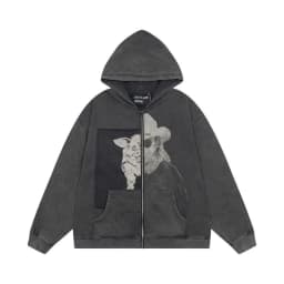 Oversized Hoodies for Women and Men Ins Trendy Zip Up Cardigan Hooded Coats Patchwork Printed Hooded Sweatshirts Jackets Autumn
